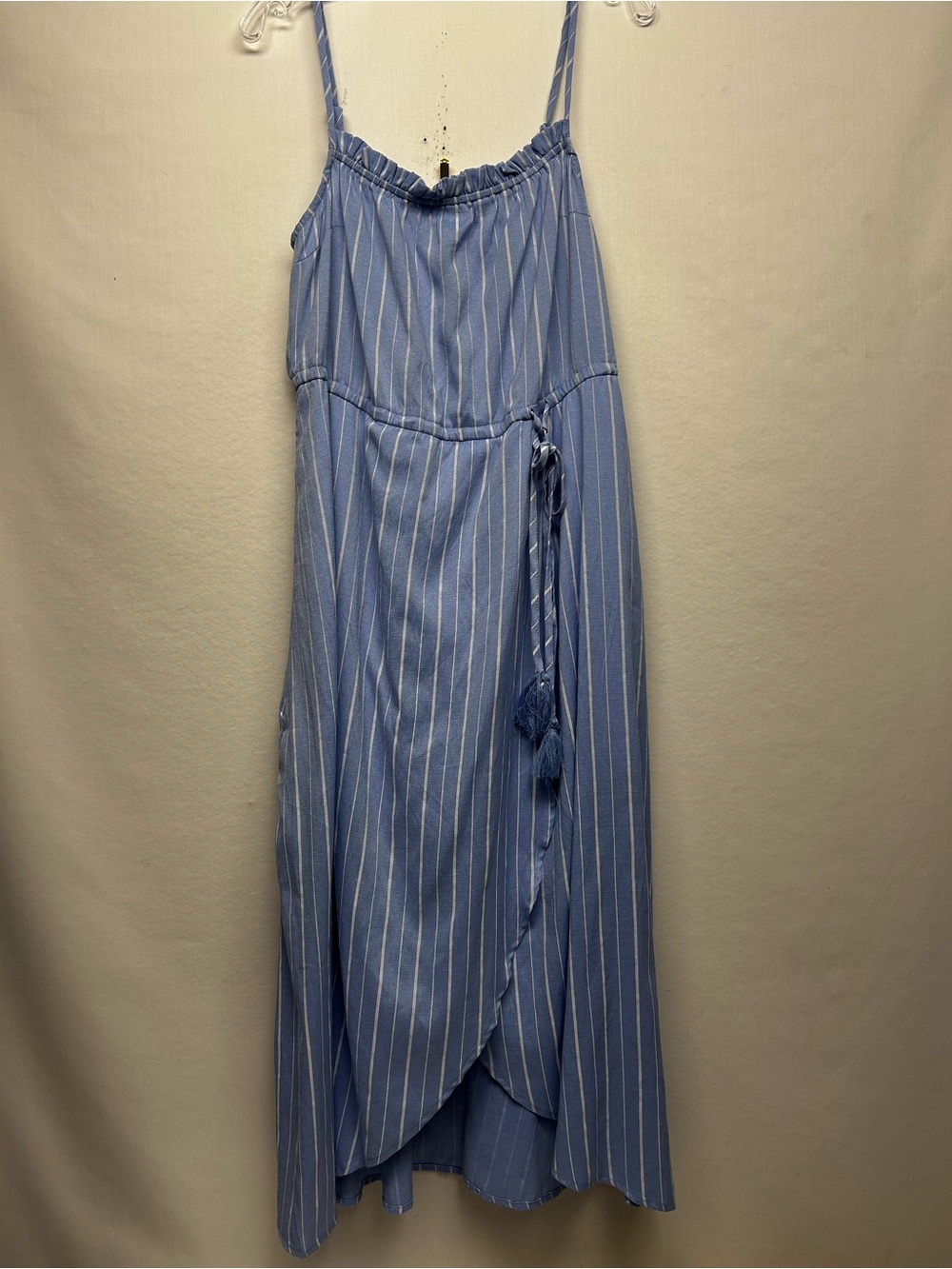 Blue Striped Wrap Maxi Skirt with Tassel Tie large